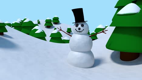 Schneemann-Weihnachtsferien-Glücklich-Winkende-Cartoon-Winter-Schneemann-Schleife-4k
